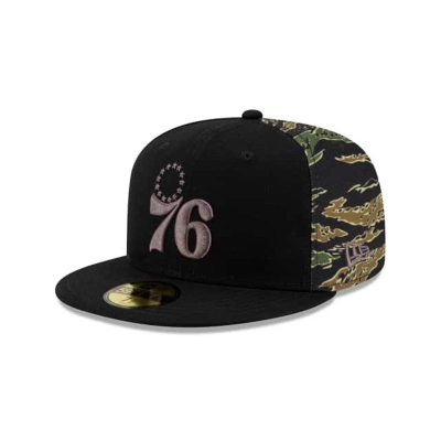 Black Philadelphia 76ers Hat - New Era NBA Camo Panel 59FIFTY Fitted Caps USA3748160